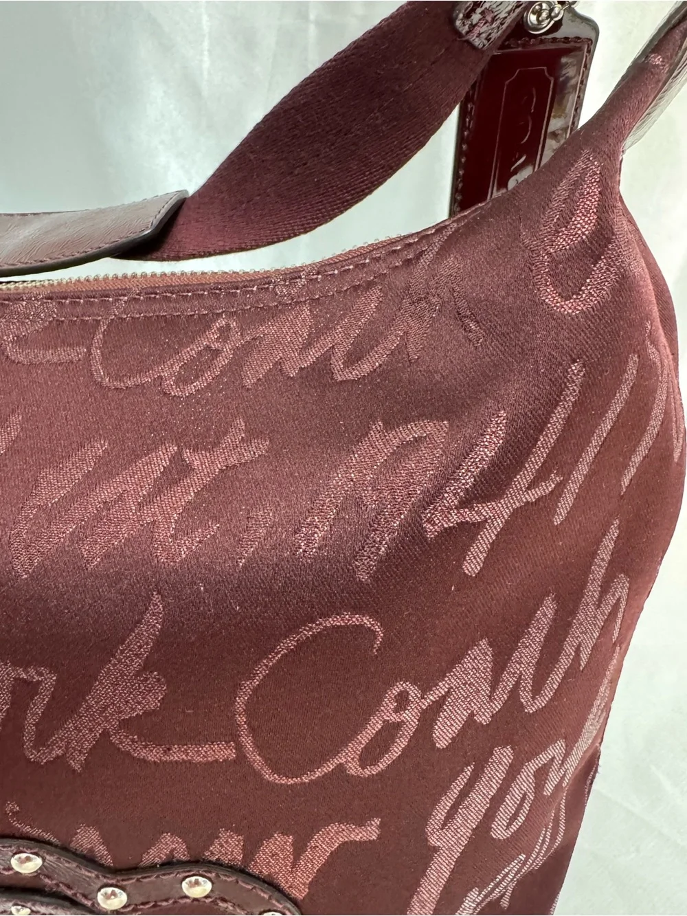 Coach Rare Limited Edition Holiday Poppy Signature Script Lurex Hobo Bag Merlot